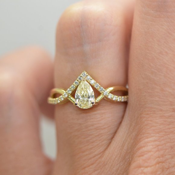 Infinity Split Shank 0.83Ct Natural Pear Diamond Engagement Ring 14K Yellow Gold - Picture 7 of 11